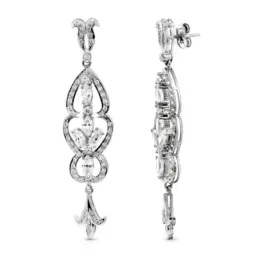 Pendientes oro blanco 18k mujer largos 59 mm. circonitas combinadas f