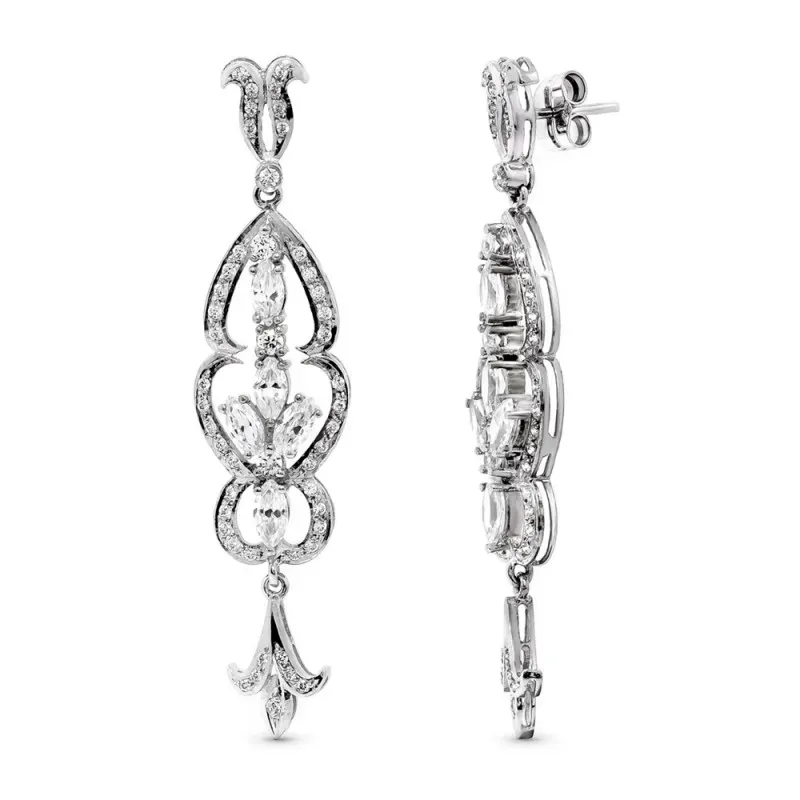 Pendientes oro blanco 18k mujer largos 59 mm. circonitas combinadas f