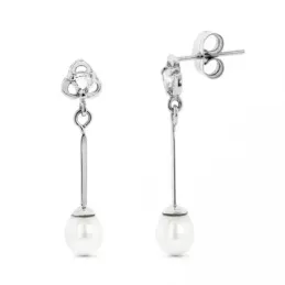 Pendientes oro blanco 18k mujer largos circonitas combinadas perlas f