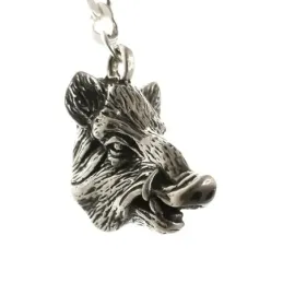Llavero plata Ley 925m macizo cabeza animal busto jabalí acabado deta