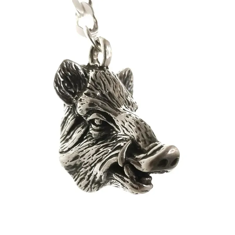 Llavero plata Ley 925m macizo cabeza animal busto jabalí acabado deta