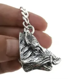Llavero plata Ley 925m macizo cabeza animal busto jabalí acabado deta