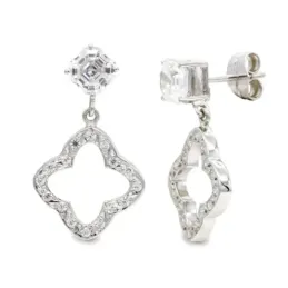 Pendientes oro blanco 18k mujer largos 27 mm. estrella forma calada c