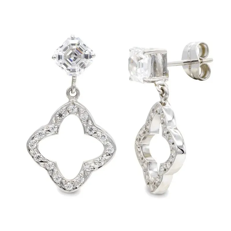 Pendientes oro blanco 18k mujer largos 27 mm. estrella forma calada c