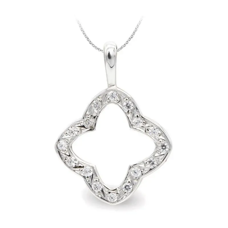 Colgante oro blanco 18k mujer 22 mm. estrella forma calada circonitas