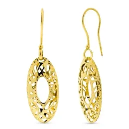 Pendientes oro 18k mujer largos ovalados tallados calados