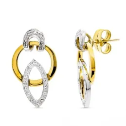 Pendientes oro bicolor 18k mujer largos 20 mm. formas ovaladas calada