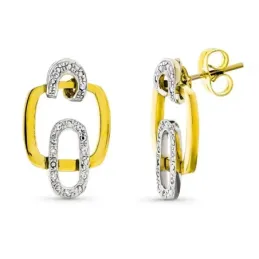 Pendientes oro bicolor 18k mujer largos formas cuadradas caladas comb