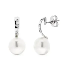 Pendientes oro blanco 18k mujer largos circonitas combinadas perlas b