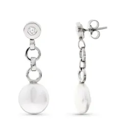Pendientes oro blanco 18k mujer largos circonita combinada círculos c