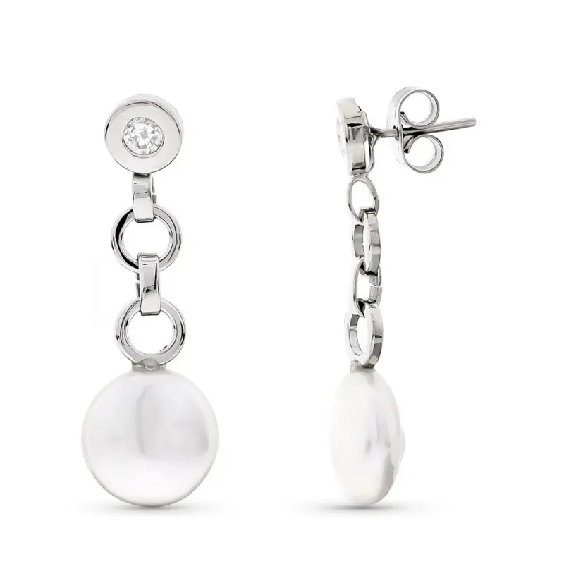 Pendientes oro blanco 18k mujer largos circonita combinada círculos c