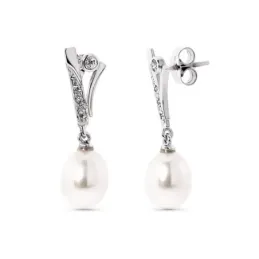 Pendientes oro blanco 18k mujer largos circonitas barras lisas combin