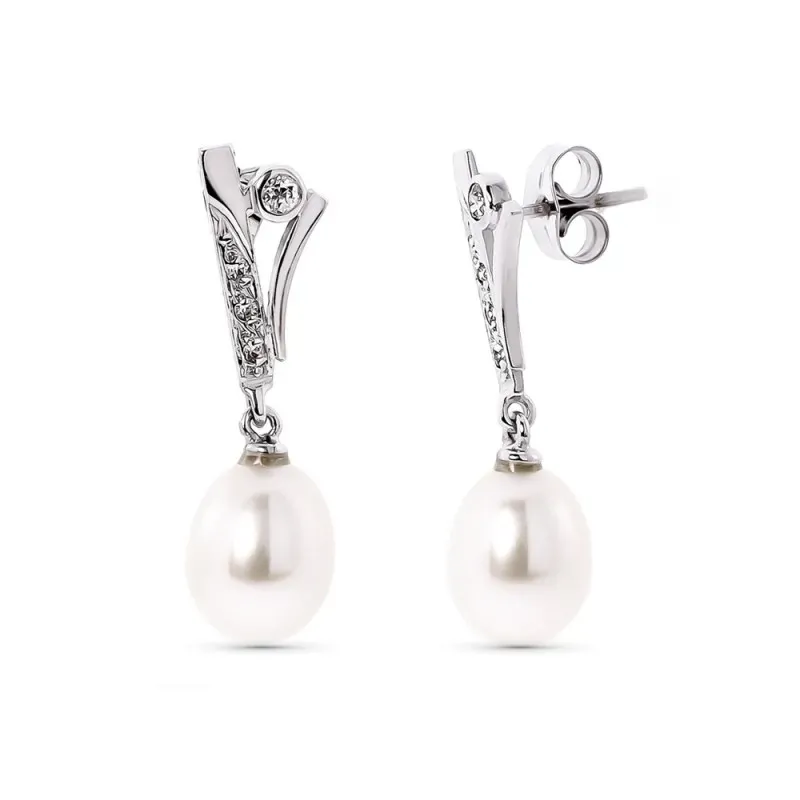 Pendientes oro blanco 18k mujer largos circonitas barras lisas combin