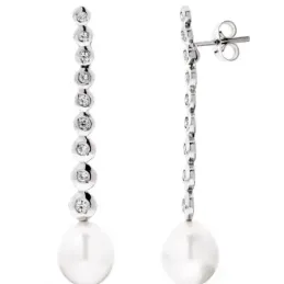 Pendientes oro blanco 18k mujer largos circonitas círculos enlazados