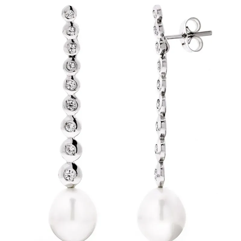 Pendientes oro blanco 18k mujer largos circonitas círculos enlazados