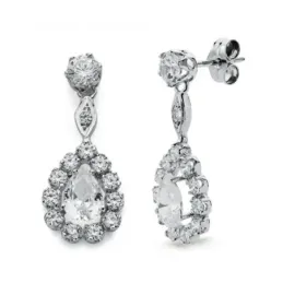 Pendientes oro blanco 18k mujer largos circonitas garras combinadas p