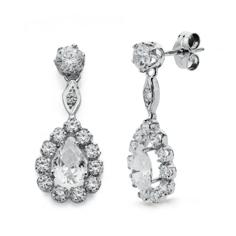 Pendientes oro blanco 18k mujer largos circonitas garras combinadas p