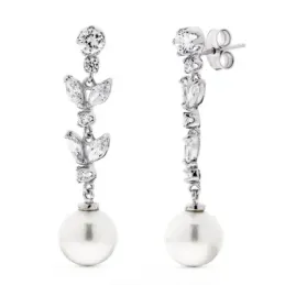 Pendientes oro blanco 18k mujer largos circonitas formas hoja combina