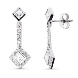 Pendientes oro blanco 18k mujer largos 24 mm. circonitas barras combi