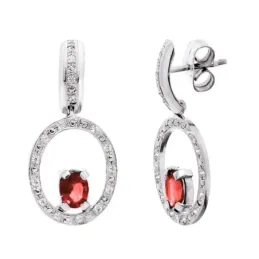 Pendientes oro blanco 18k mujer largos rubí combinado círculo calado