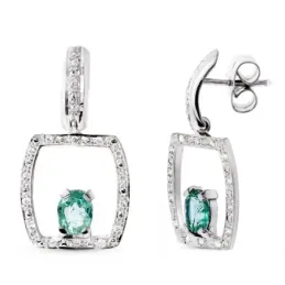 Pendientes oro blanco 18k mujer largos forma rectangular calada circo