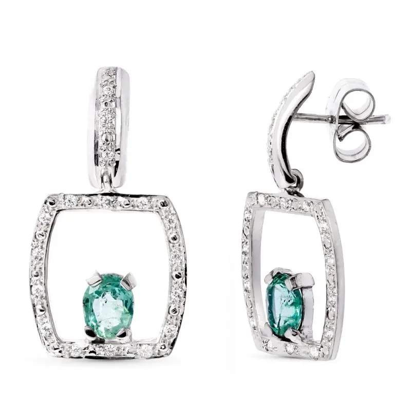 Pendientes oro blanco 18k mujer largos forma rectangular calada circo