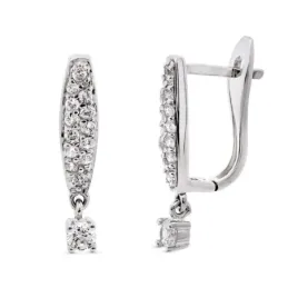 Pendientes oro blanco 18k mujer largos 20 mm. forma ovalada circonita