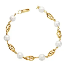 Pulsera oro 18k mujer 19 cm. jaulas combinadas perlas redondas mosque