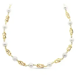 Cadena oro 18k mujer 50 cm. jaulas combinadas perlas mosquetón