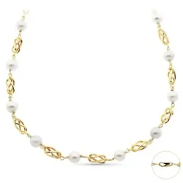 Cadena oro 18k mujer 50 cm. jaulas combinadas perlas mosquetón