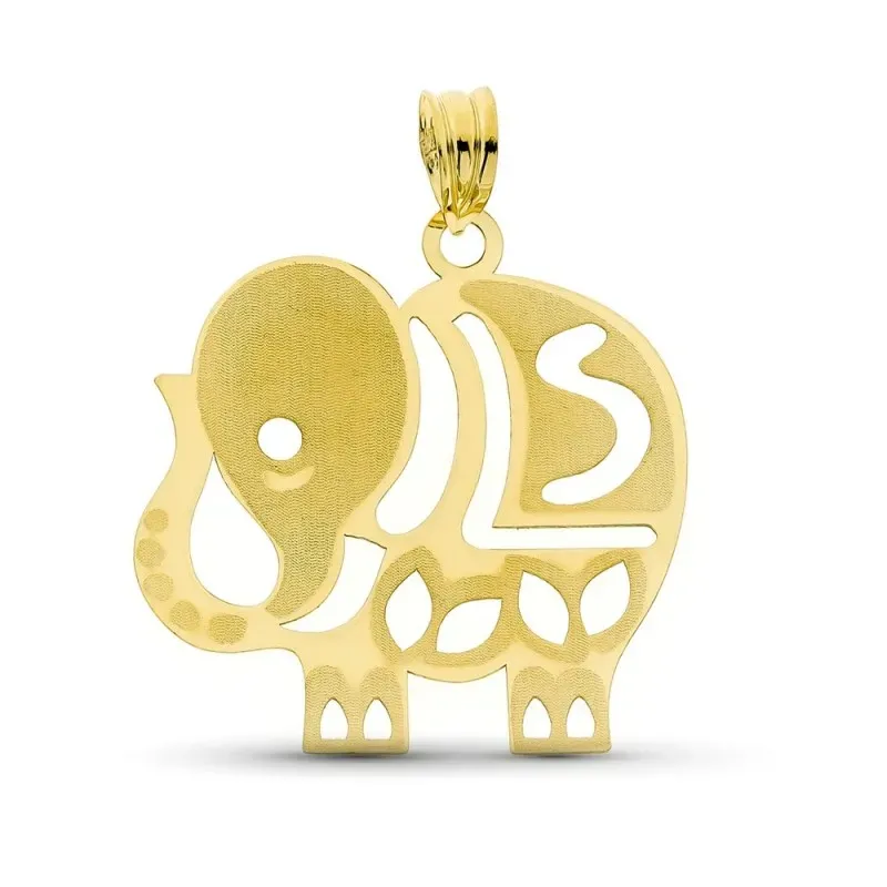 Colgante oro 18k mujer 25 mm. elefante calado láser