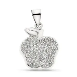 Colgante oro blanco 18k mujer 21 mm. manzana forma circonitas