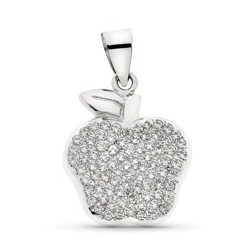 Colgante oro blanco 18k mujer 21 mm. manzana forma circonitas