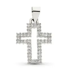 Cruz colgante oro blanco 18k mujer 23 mm. calada circonitas
