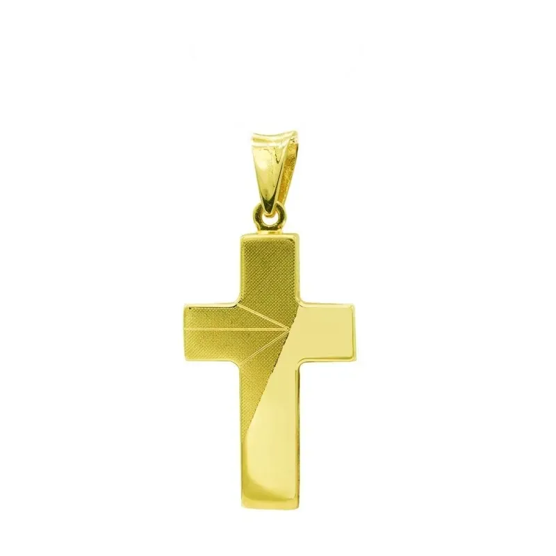 Cruz colgante oro 18k hueca 27 mm. mate brillo
