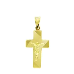 Cruz colgante oro 18k Cristo 27 mm. detalles esquinas hueca