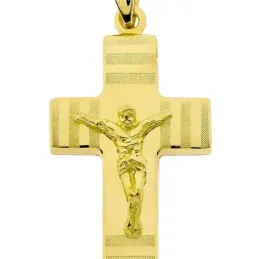 Cruz colgante oro 18k Cristo 27 mm. detalles mate brillo hueca