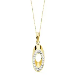 Colgante con cadena oro bicolor 18k mujer ovalado circonitas calado