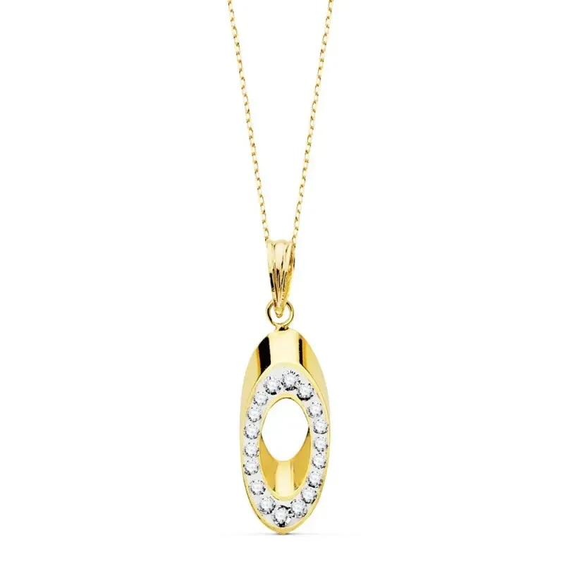 Colgante con cadena oro bicolor 18k mujer ovalado circonitas calado