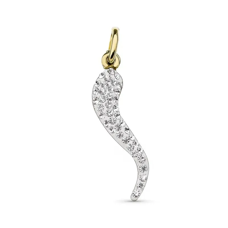 Colgante oro 18k mujer cuerno 25 mm. circonitas
