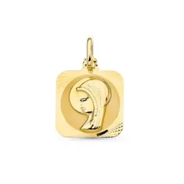 Medalla oro 18k Virgen Niña 16 mm. forma cuadrada círculo interior