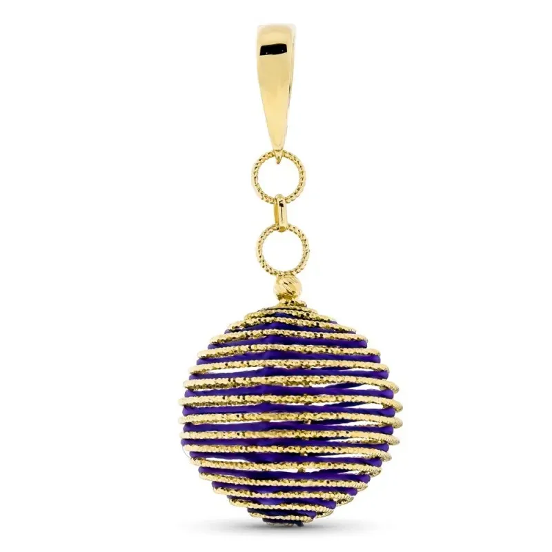 Colgante oro 18k mujer bola hilos morados combinada