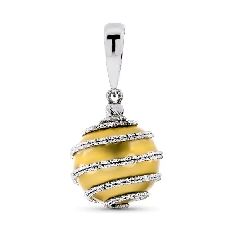 Colgante oro bicolor 18k bola hueca combinada hilos