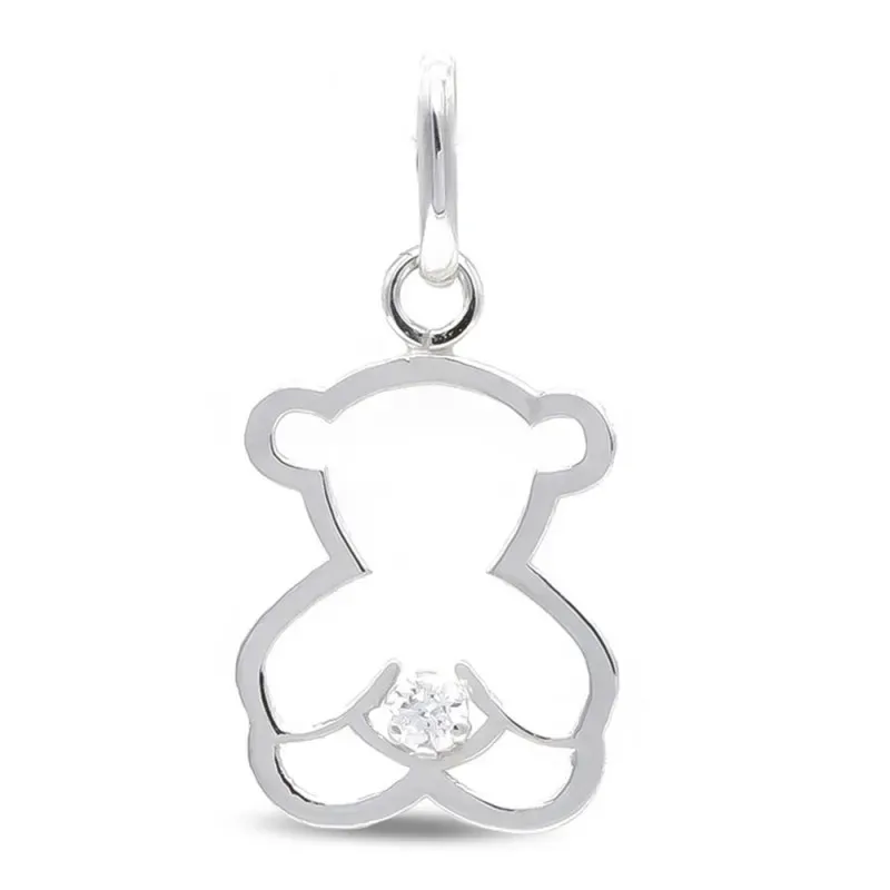 Colgante oro blanco 18k mujer oso calado circonita centro