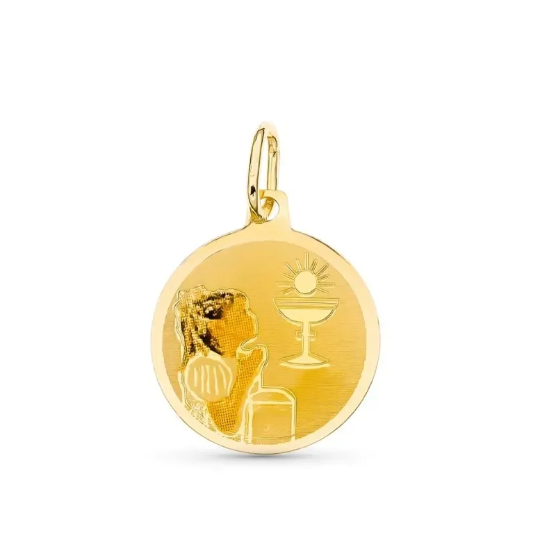 Medalla oro 18k Niña 15 mm. esmaltada redonda