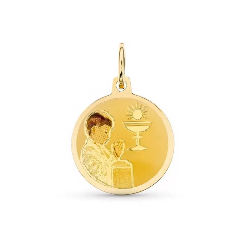 Medalla oro 18k Niño 15 mm. redonda esmalatada