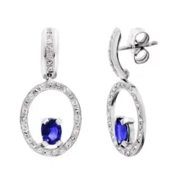 Pendientes oro blanco 18k mujer largos forma círcular calada circonit