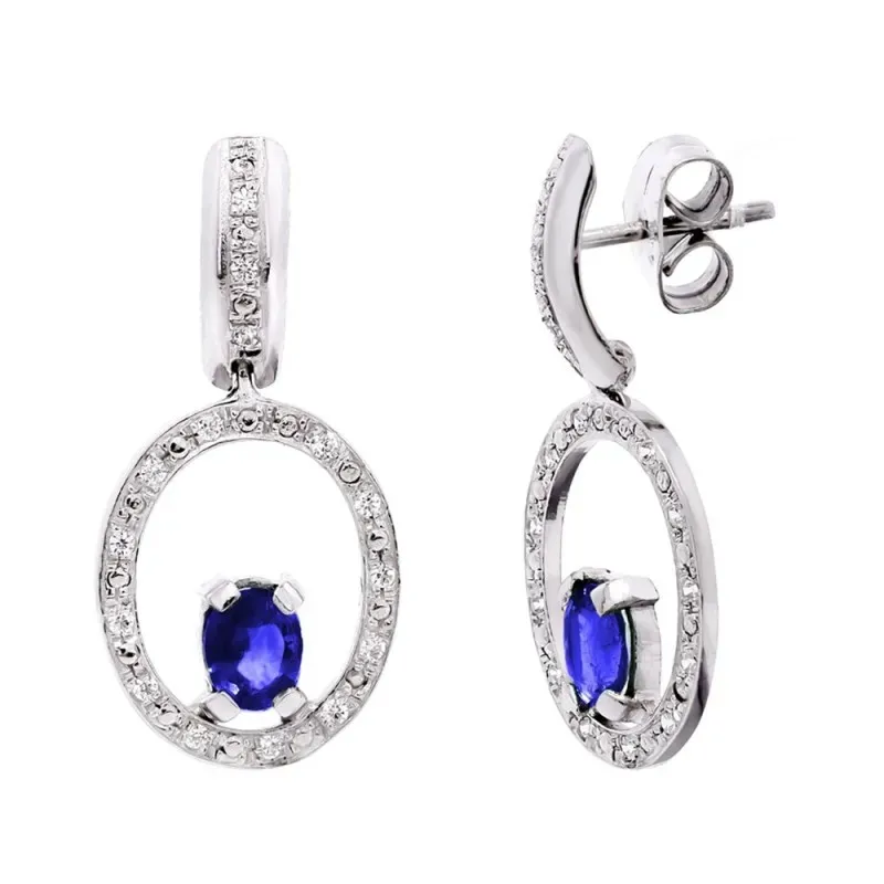 Pendientes oro blanco 18k mujer largos forma círcular calada circonit