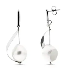 Pendientes oro blanco 18k mujer largos barra vertical combinada forma
