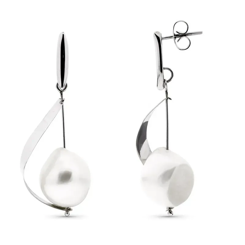 Pendientes oro blanco 18k mujer largos barra vertical combinada forma